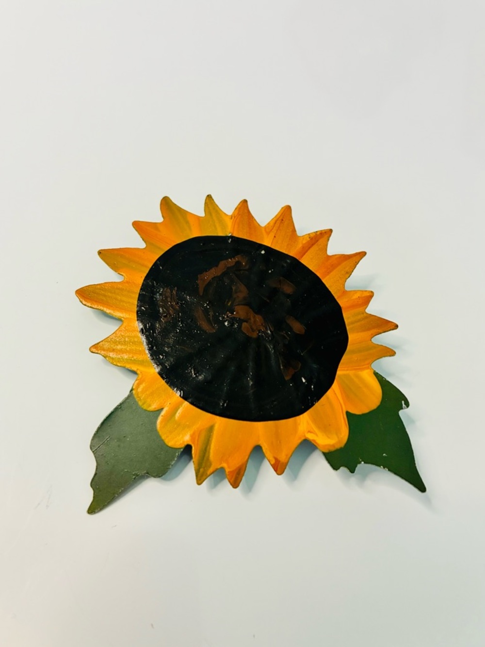 VTG Handmade Thin Sunflower Brooch Pin - Yellow & Green Floral Accent